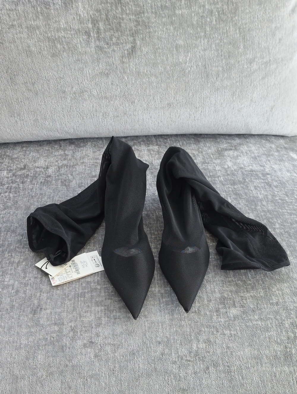Zara Black Pointed Sock Ankle Boots Sz 40